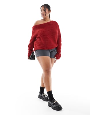 Asos Curve Asos Design Curve Knit Off The Shoulder Slouchy Sweater