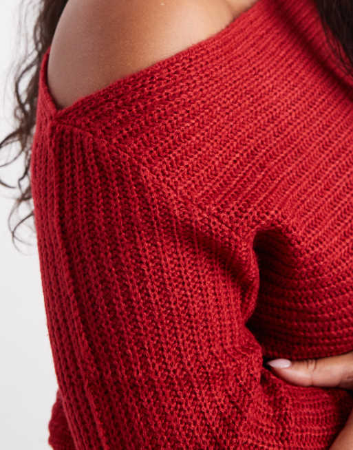 ASOS DESIGN Curve knit off the shoulder slouchy sweater in red