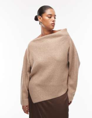 Asos Curve Asos Design Curve Knit Off The Shoulder Top In Brown