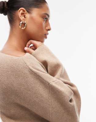 Asos Curve Asos Design Curve Knit Off The Shoulder Top In Brown