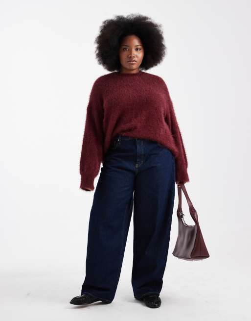Mafulus Women's Oversized Batwing Sweater – Cable Knit Slouchy Pullover (Burgundy, Large) - View #13