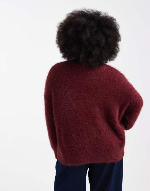 ASOS DESIGN Curve knit oversized sweater in eyelash yarn in burgundy
