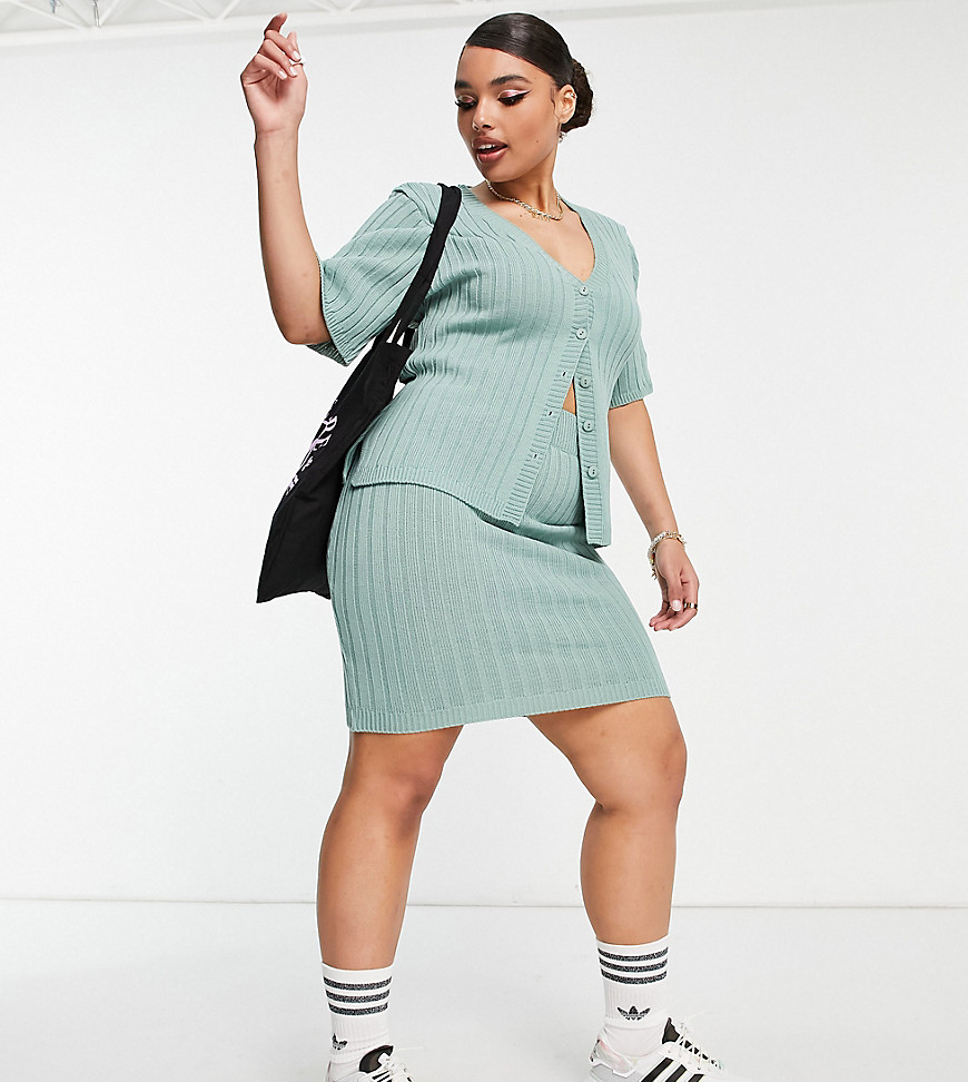 ASOS DESIGN Curve knit ribbed mini skirt in light green - part of a set