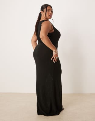 Asos Curve Asos Design Curve Knit Scoop Neck Textured Midaxi Dress In Black