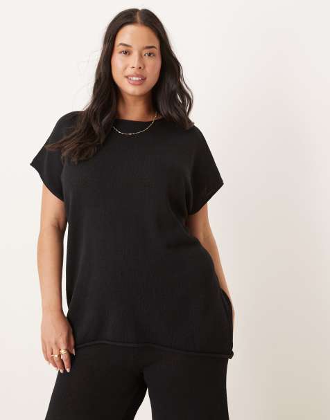 ASOS DESIGN Curve knit slub T-shirt in black - part of a set - view 1