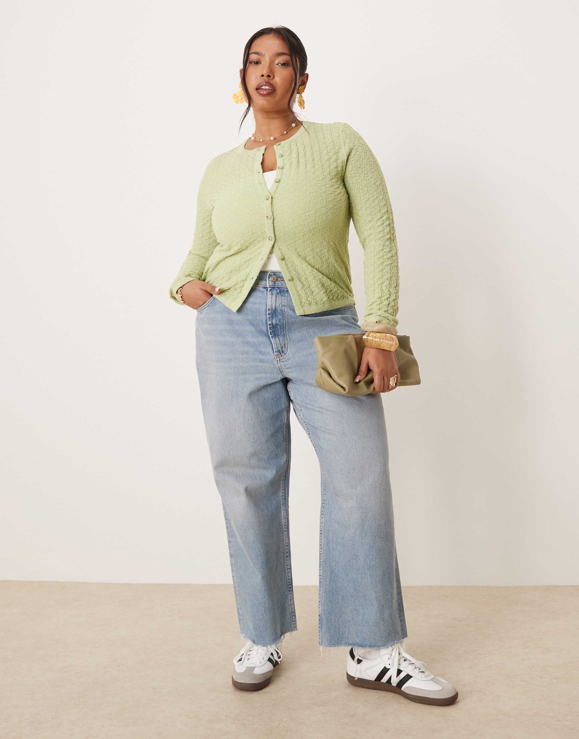 Asos Curve Asos Design Curve Knit Stitch Detail Crew Neck Cardigan