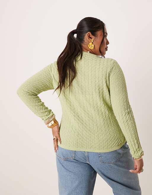 ASOS DESIGN Curve knit stitch detail crew neck cardigan in ASOS DESIGN Curve knit stitch detail crew neck cardigan in