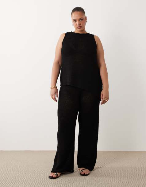ASOS DESIGN Curve knit tape trim pants in black - part of a set - view 1