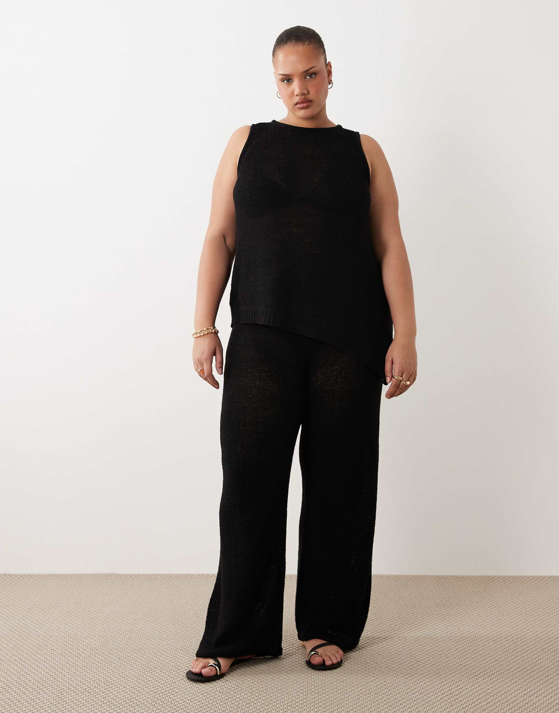 asos design curve knit tape trim pants in black - part of a set