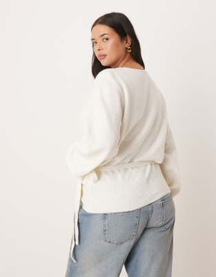 Asos Curve Asos Design Curve Knit Wrap Cardigan In White