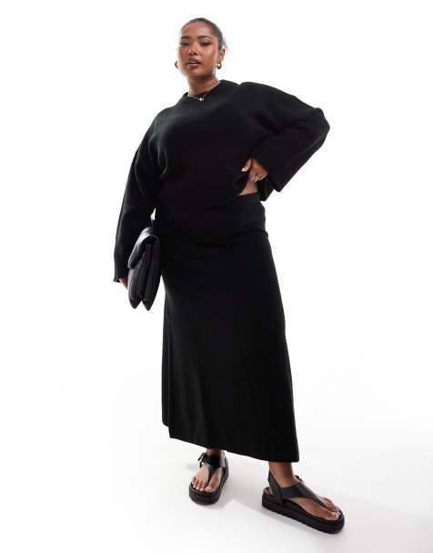 ASOS DESIGN Curve knitted a line maxi skirt co-ord in black - view 1