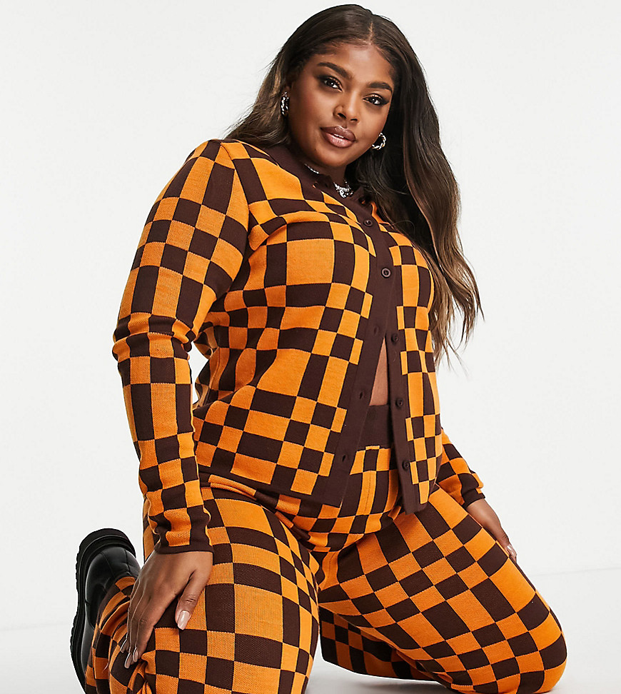 ASOS DESIGN Curve knitted checkerboard cardigan - part of a set-Multi
