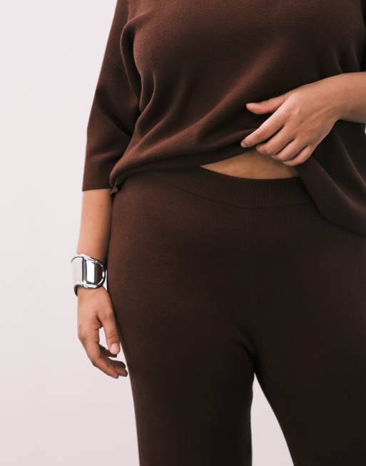 ASOS DESIGN Curve knitted compact trouser co-ord in chocolate, 2 of 5