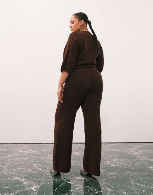 ASOS DESIGN Curve knitted compact trouser co-ord in chocolate, 5 of 5