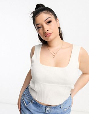 ASOS DESIGN Curve knitted corset top with seam detail in cream - ASOS Price Checker