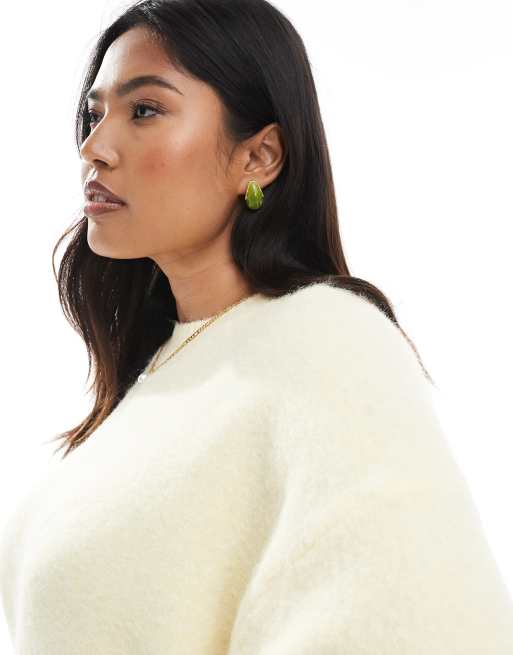 ASOS DESIGN Curve knitted crew neck fluffy t shirt sweater in buttermilk