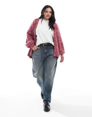 Asos Curve Asos Design Curve Knitted Edge To Edge Cardigan In Pink