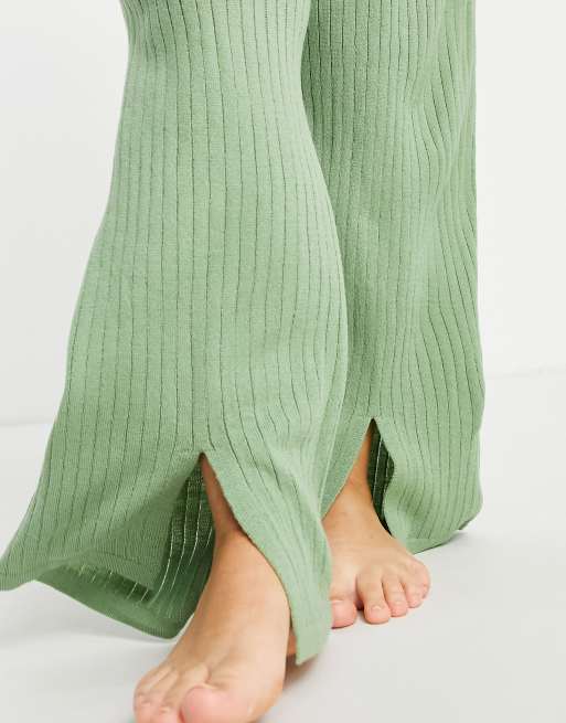 ASOS DESIGN Curve knitted lounge pants with split hem in light green (Part of a set), 4 of 4