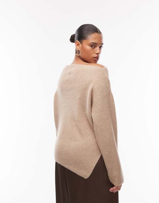 ASOS DESIGN Curve knitted off the shoulder top in biscuit, 4 of 4