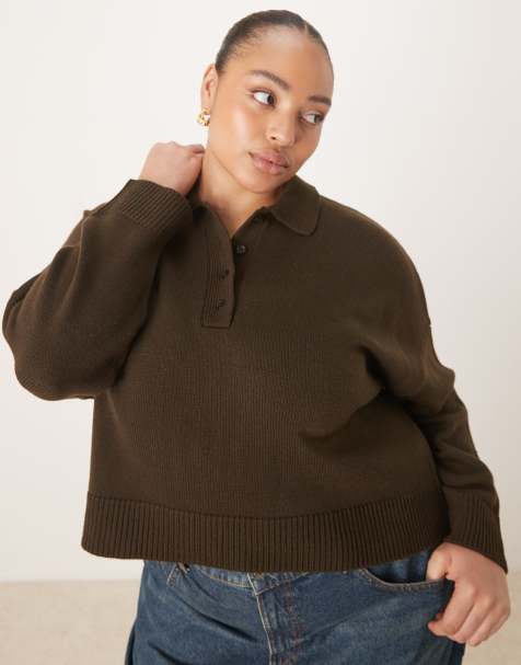 ASOS DESIGN Curve knitted polo in chocolate - view 1