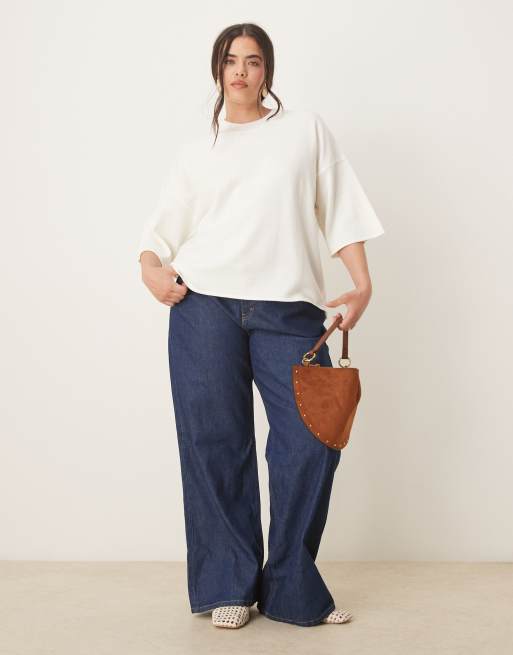 ASOS DESIGN Curve knitted structured t-shirt in cream, 3 of 4
