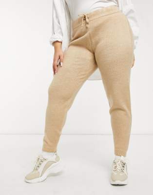 ASOS DESIGN Curve knitted sweatpants set in camel