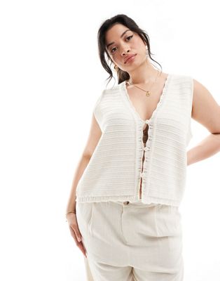 ASOS DESIGN Curve knitted waistcoat in stitch detail in cream