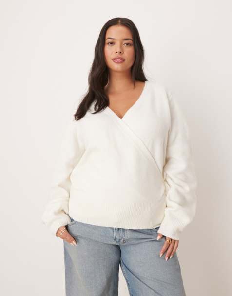 ASOS DESIGN Curve knitted wrap cardigan in cream - view 1