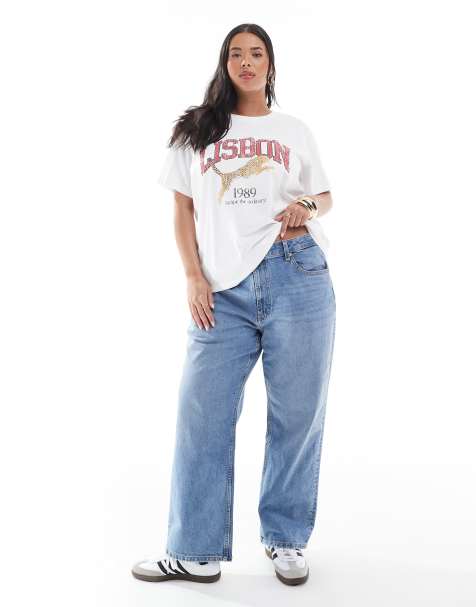 ASOS DESIGN Curve – Knöchellange, gerade geschnittene Jeans in Mittelblau - view 1