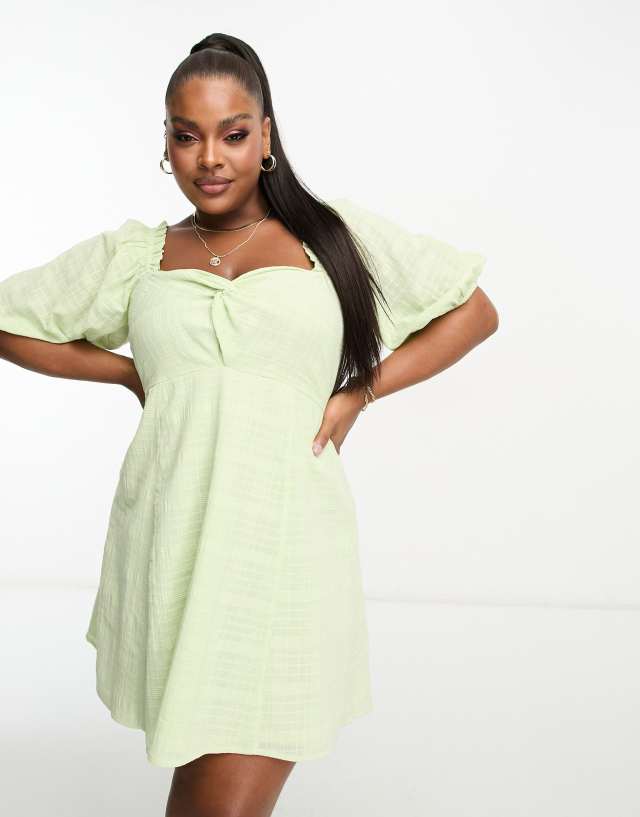 ASOS Curve - ASOS DESIGN Curve knot front mini dress in check dobby in apple