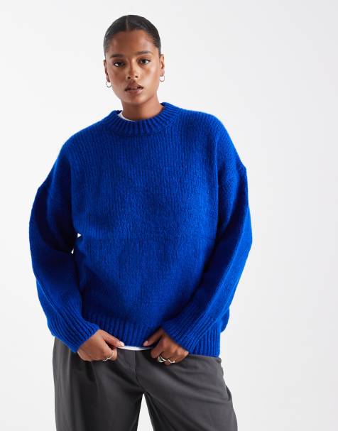 ASOS DESIGN Curve – Kobaltowy sweter oversize z okrągłym dekoltem - view 1