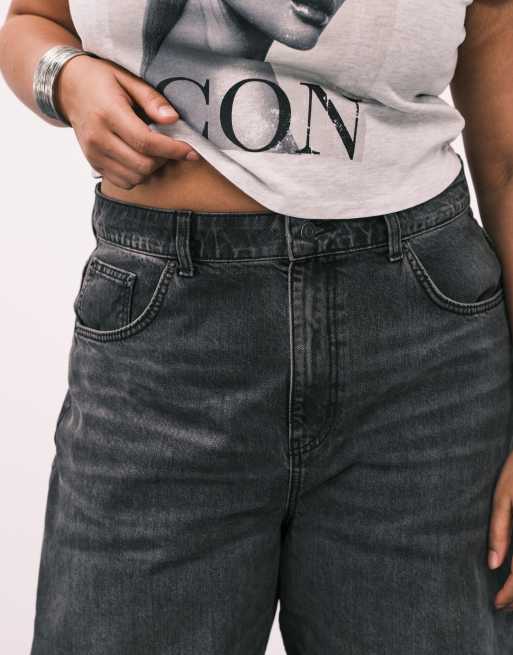 ASOS DESIGN Curve - Koksgrå, forvaskede og højtaljede jeans med barrel-ben, 2 af 5