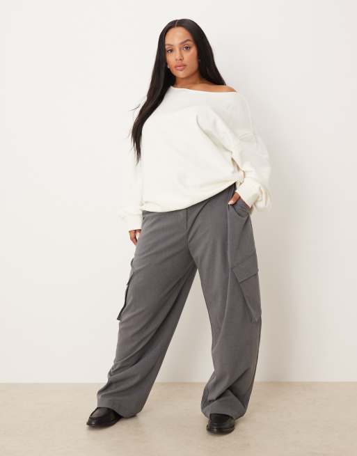 ASOS DESIGN Curve - Koksgrå skræddersyede utility-bukser med barrel-ben