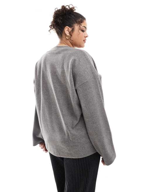 ASOS DESIGN Curve - Koksgrå, superblød og oversized Henley-trøje med V-hals, 4 af 4