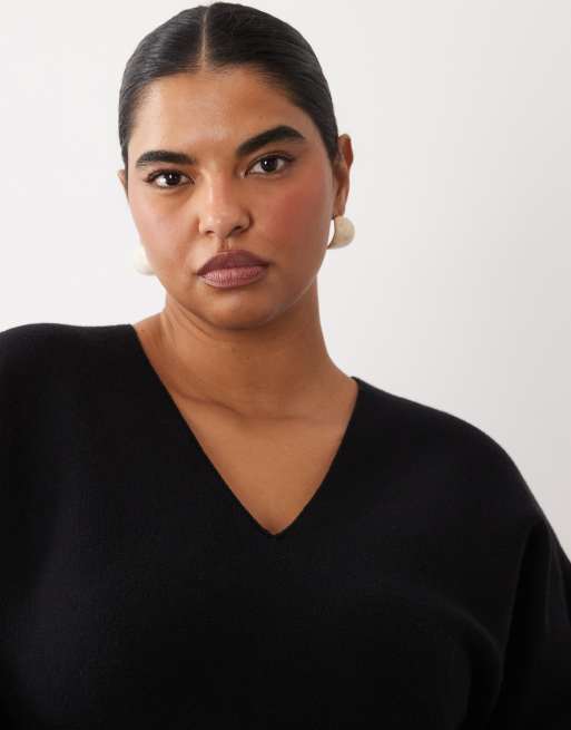ASOS DESIGN Curve kompakt jumper med batwing-ærmer i sort, 3 af 4