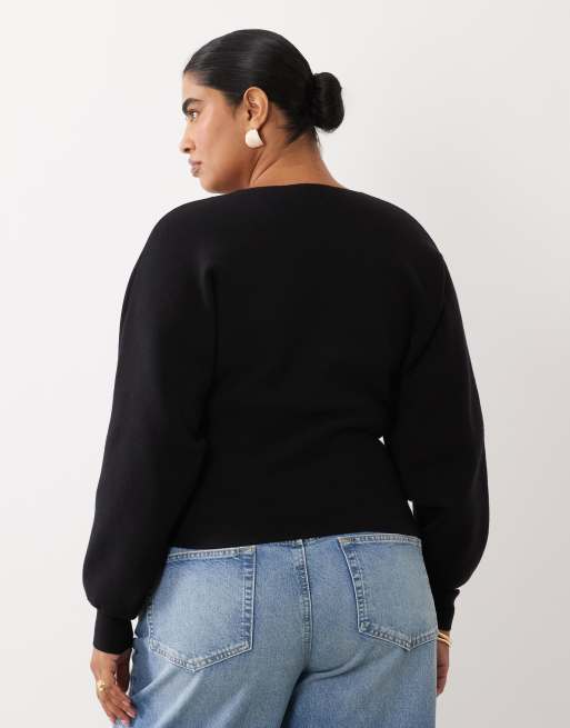 ASOS DESIGN Curve kompakt jumper med batwing-ærmer i sort, 4 af 4
