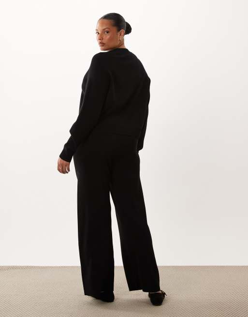 ASOS DESIGN Curve kompakter Strick, gerade Hose als Kombiteil in Schwarz, 2 von 5