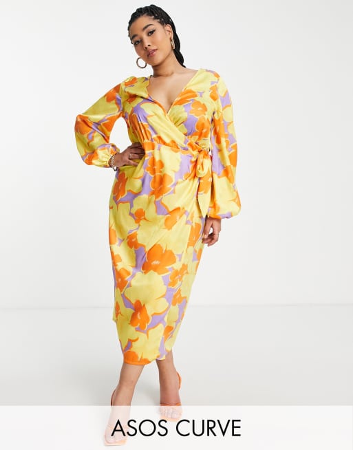 ASOS DESIGN Curve – Kopertowa sukienka midi w kwiaty oversize 