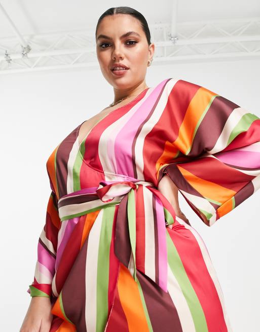 ASOS DESIGN Curve – Kopertowa sukienka mini w pasy w stylu lat 70., 3 z 4