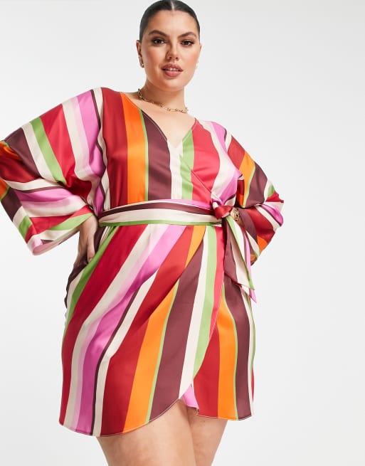 ASOS DESIGN Curve – Kopertowa sukienka mini w pasy w stylu lat 70., 4 z 4