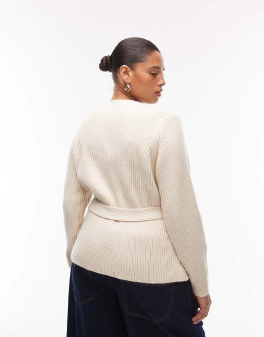 ASOS DESIGN Curve – Kopertowy kardigan w naturalnym kolorze, 4 z 4