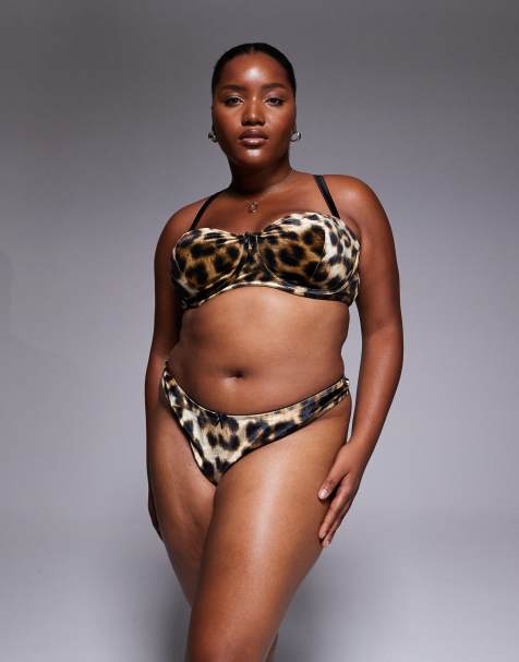 ASOS DESIGN Curve – Kora – Brązowy aksamitny zestaw bielizny w panterkę - view 1