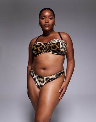 Asos Curve Asos Design Curve Kora Leopard Velvet High Leg Thong In Brown