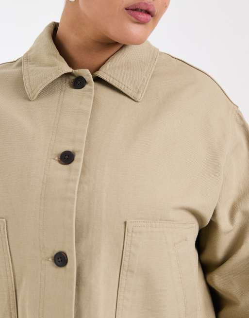 ASOS DESIGN Curve - Kort harrington jack van katoen in paddenstoelkleur, 2 van 4
