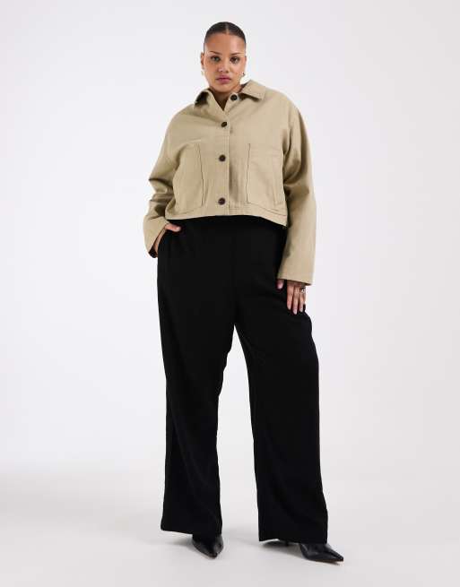ASOS DESIGN Curve - Kort harrington jack van katoen in paddenstoelkleur, 3 van 4