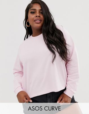 ASOS DESIGN Curve – Kort rosa sweatshirt i vid modell