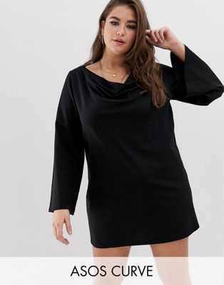 ASOS DESIGN Curve - Korte sweaterjurk met gedrapeerde halslijn-Zwart