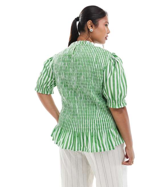 ASOS DESIGN Curve - Kortærmet rynket top med høj hals og striber, 4 af 4