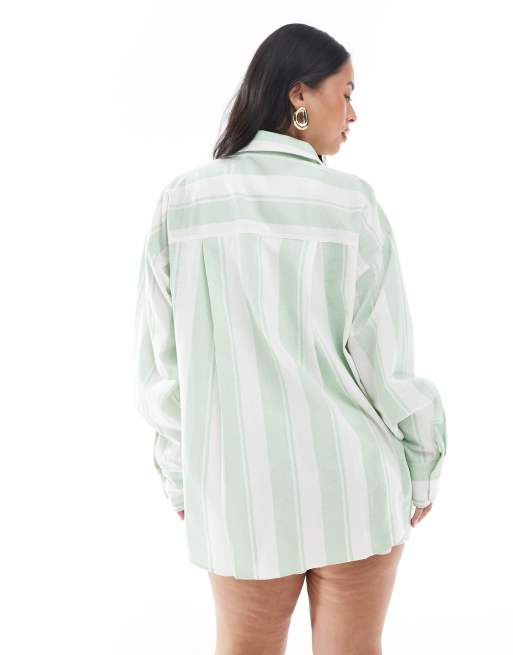 ASOS DESIGN Curve – Koszula oversize z mieszanki lnu w szerokie pasy, 4 z 4