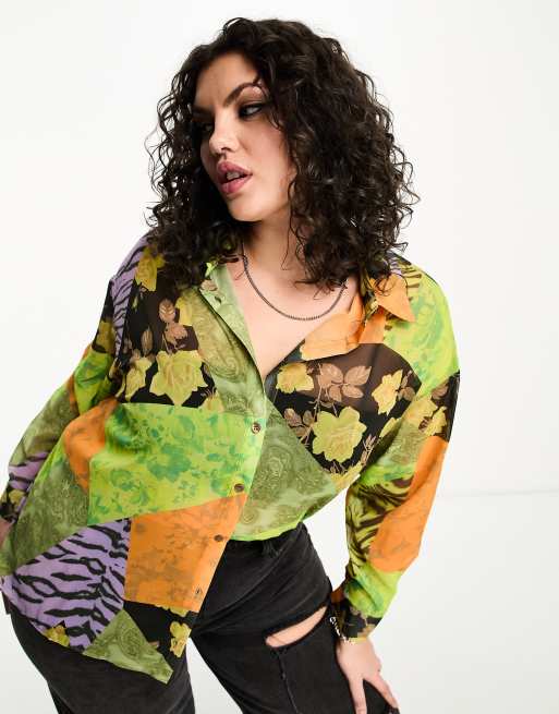 ASOS DESIGN Curve – Koszula z długimi rękawami w kwiatowy wzór z motywem zwierzęcym